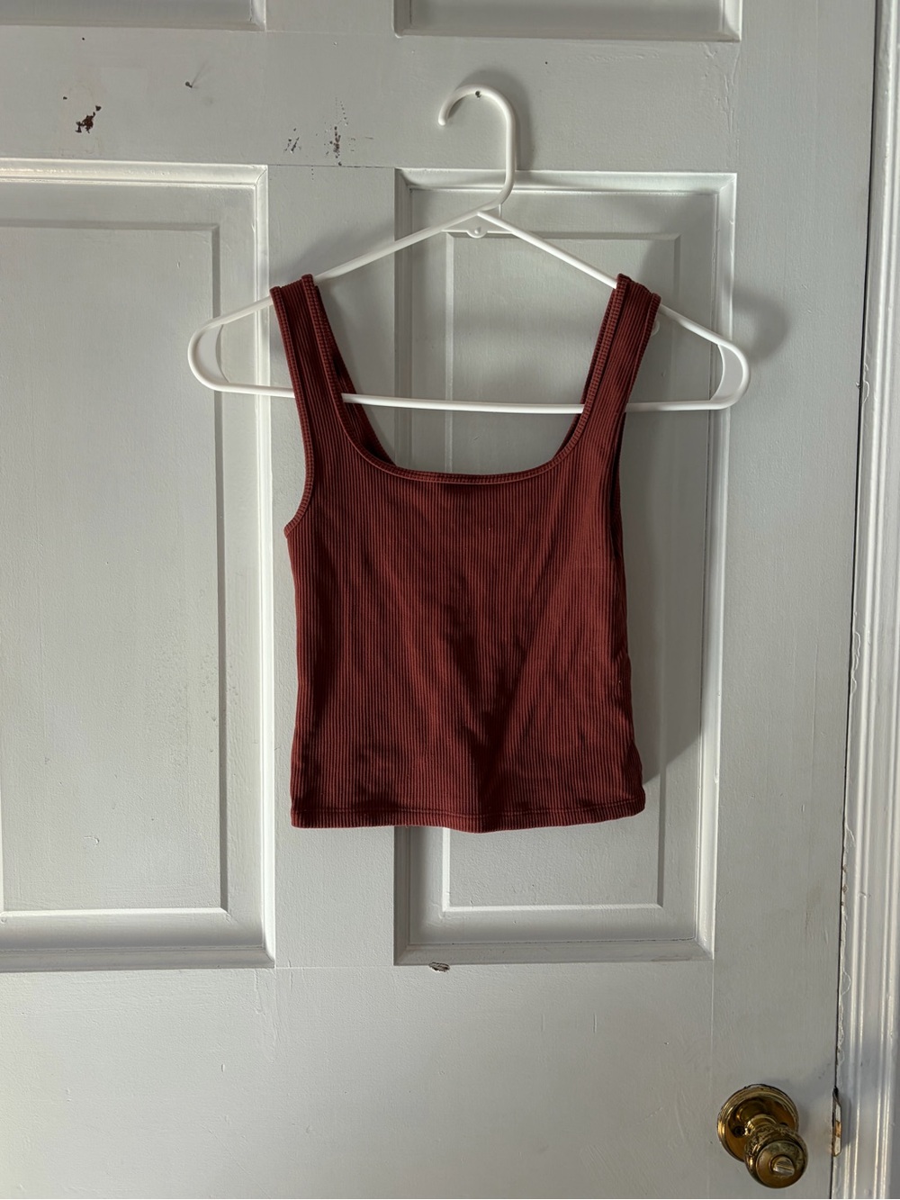 Abercrombie Ribbed Square-Neck Tank Top in Deep Red